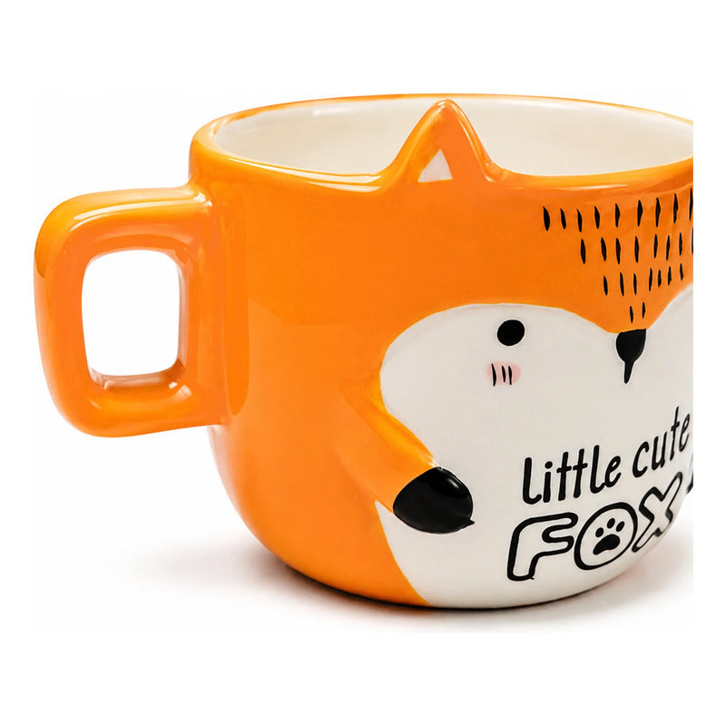 Taza Tarro De Cerámica 420ml Diseño Little Cute Zorro 3d Naranja Oscuro Zorro 3d