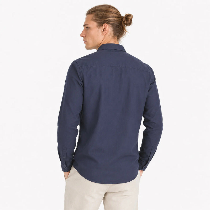 Camisa Lino Regular Fit Para Hombre Mod. Le2601 Roosevelt® Marino Lisa G