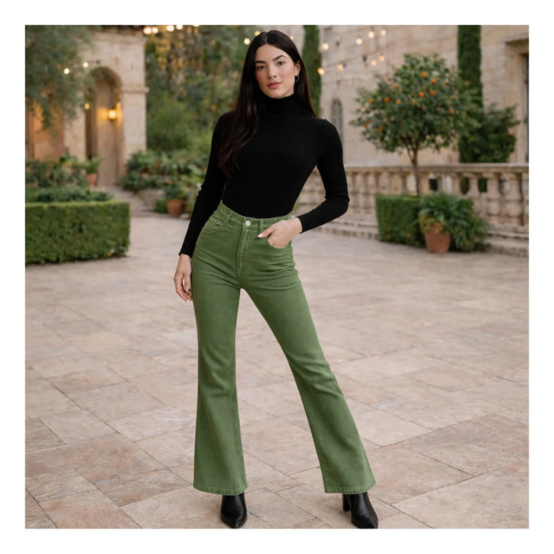 Jeans Gabardina Acampando Para Mujer M.v53103 Marca Bobois® Verde Musgo Liso S