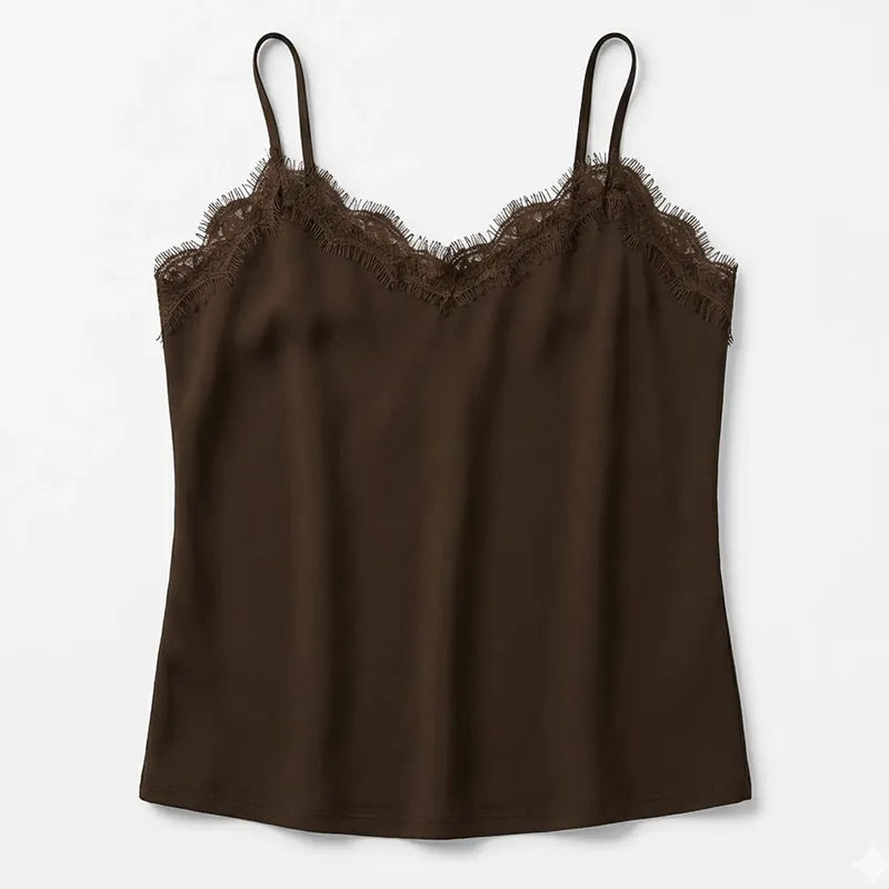 Blusa Casual Con Encaje Para Mujer Mod.4420 Marca Exotica® Marrón Lisa M
