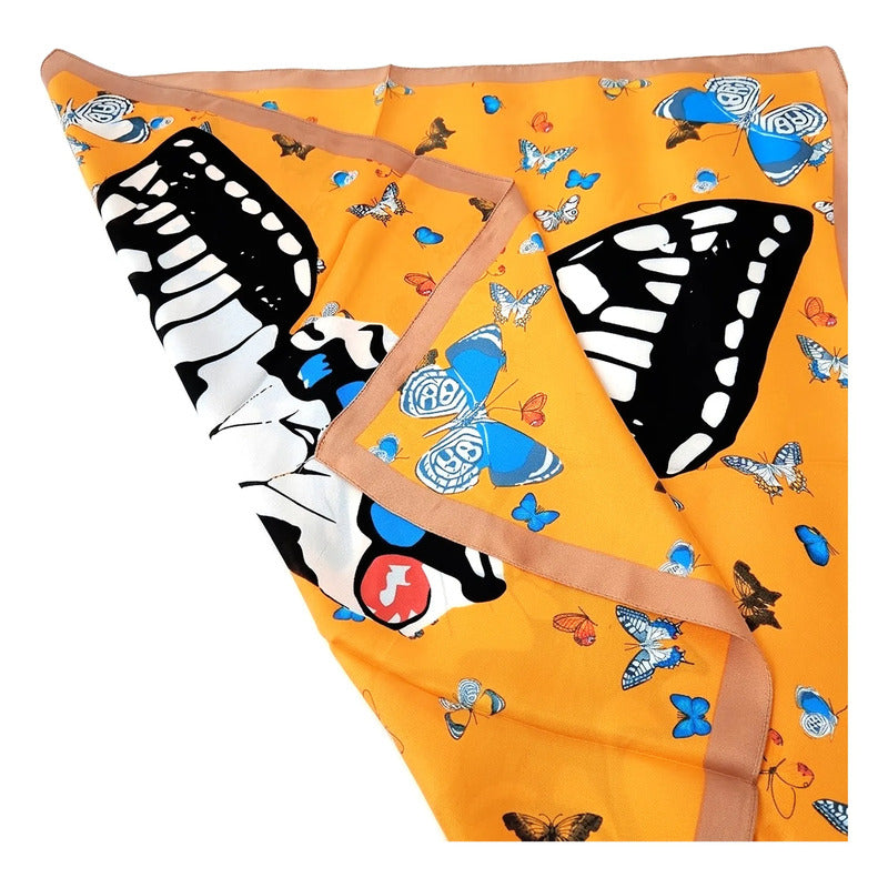 Mascada Ejecutiva De Satín Cuadrada Fina Para Mujer Multicolor Mariposa Unitalla