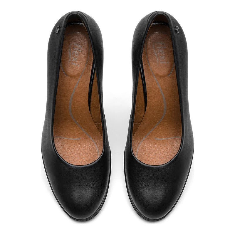 Zapatilla Tacón Medio Para Mujer Mod.133901 Marca Flexi® Negro Liso 25.5 Mx