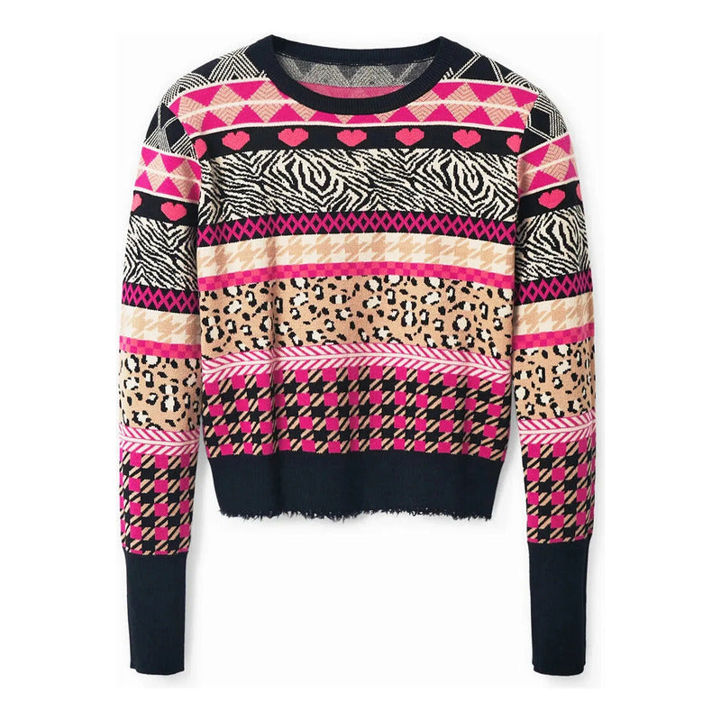 Suéter Casual Para Mujer Estampado Original Marca Desigual® Multicolor 22wwjf72