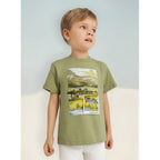 Playera Casual Comoda Para Niño Marca Mayoral® Verde Claro Safari 5 Estampa Localizada