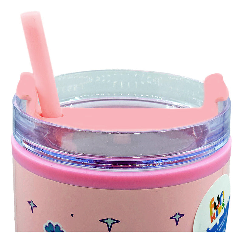 Termo Doble Pared Con Asa Y Popote 1.2 L Diseños Animados