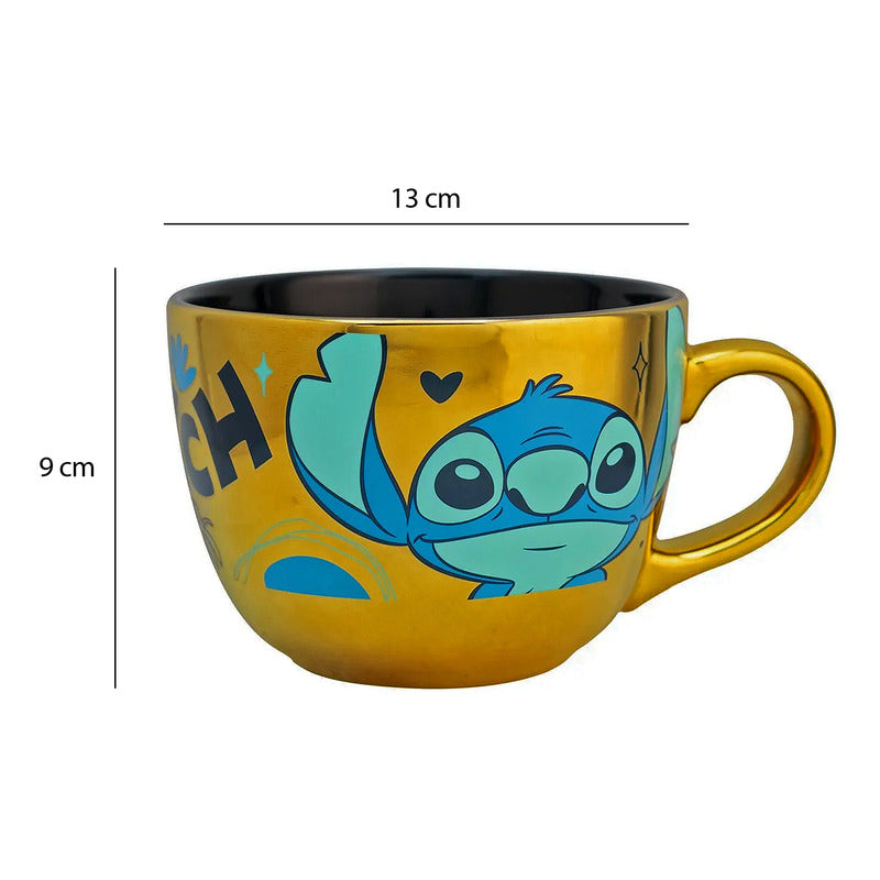 Taza Tarro De Cerámica Metalizado 700ml Mod. Stitch Multicolor Stitch