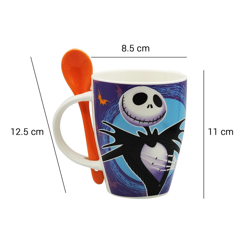 Taza De Porcelana 2pz Con Cuchara Diseño Animado 310ml