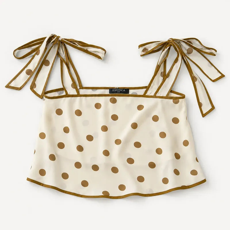 Conjunto Para Mujer Pantalón Palazzo+crop Top Marca Exotica® Beige Lunares Ch
