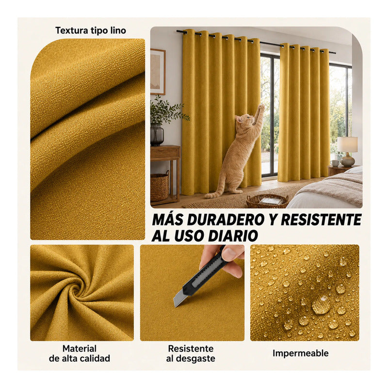 Set De Cortinas Blackout  Impermeables 1.37 X 2.13mts Luna® Mostaza