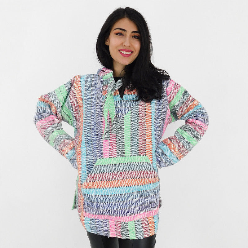 Suéter Poncho Canguro Artesanal Hoodie Acrilico Colores