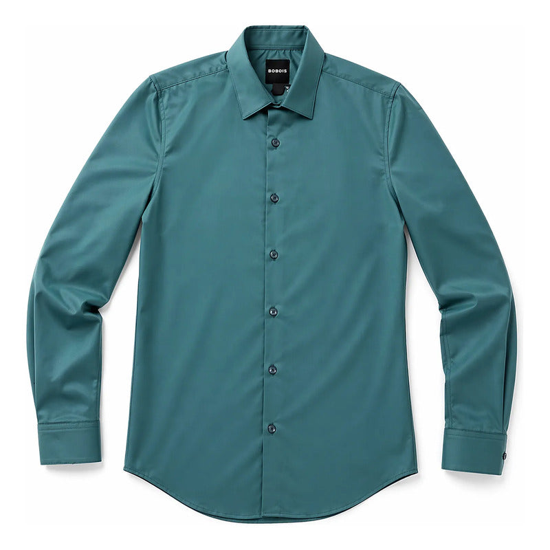 Camisa Slim Fit Para Hombre Mod. B61301 Marca Bobois® Verde Agua Liso M