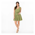Vestido Con Cinto Para Mujer Mod. Barak Marca Sterling® Musgo Lisa Eg