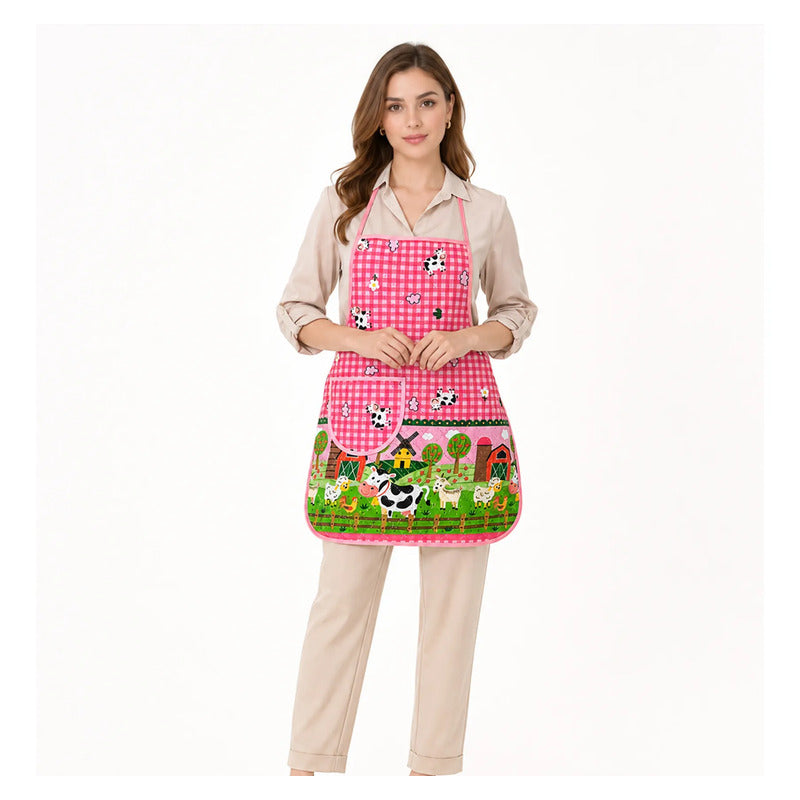 Mandil Delantal Ajustable Multiusos Repelente 65x50cm Rosa Granja