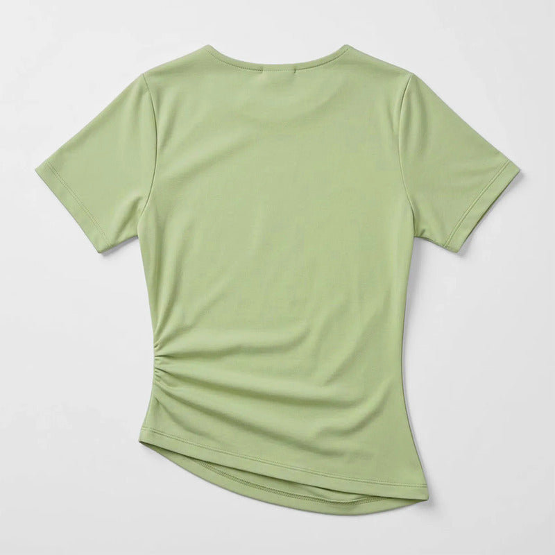 Blusa Corte Asimétrico Para Mujer Mod.x1126 Marca Julys® Verde Limón Lisa Ch