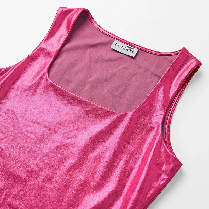 Blusa Efecto Metálico Brillante Mod.194-23 London Fashion® Fuscia Metalico M