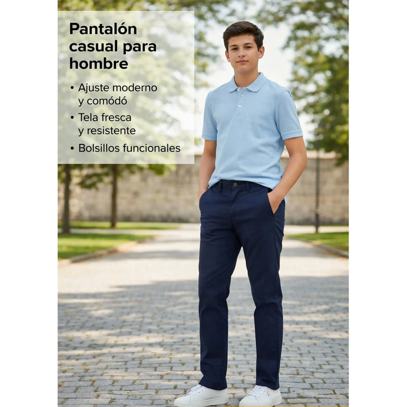 Pantalón Juvenil Para Hombre Mod.530 Marca Mayoral® Azul Marino Liso 18