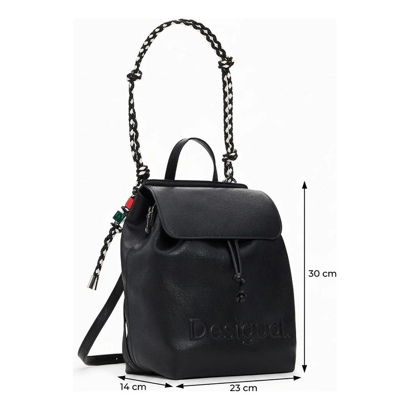 Mochila Mediana Trenzada Para Mujer 26sakp19/2000 Desigual® Negro Liso