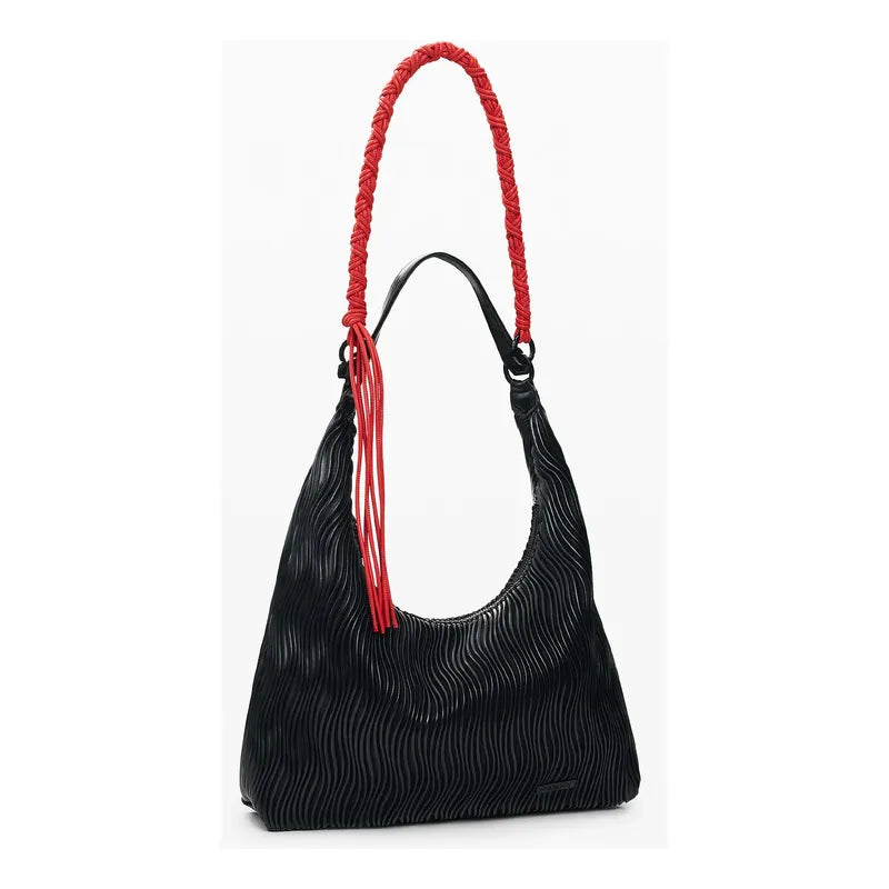 Bolso Mediano Con Relieves Mod. 26saxp54/2000 Desigual® Negro Relieves Níquel Rojo