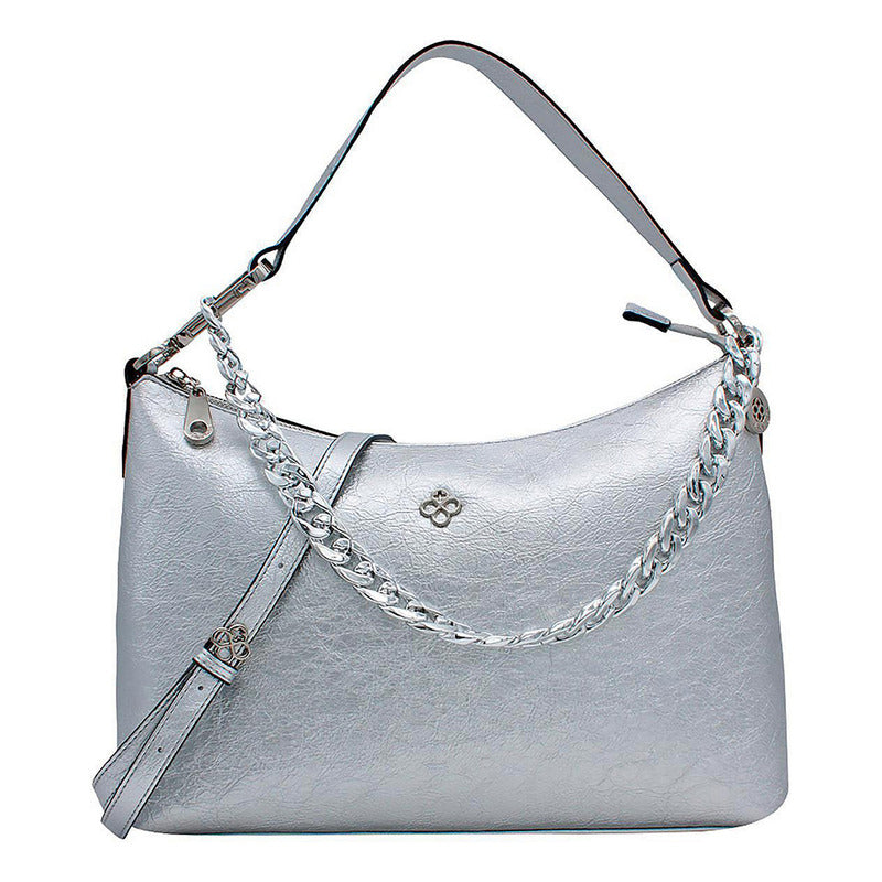 Bolsa De Hombro Para Mujer Mod.ji2486 Marca Jaime Ibiza® Plateado Arrugado