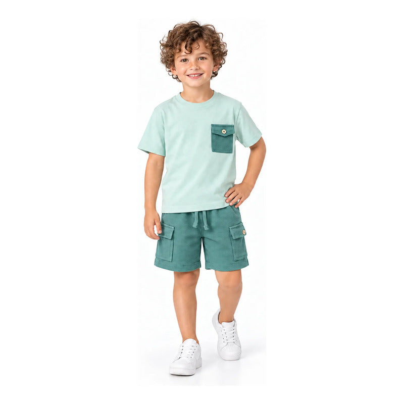 Conjunto Para Niño Short Y Playera Mod.3601 Marca Mayoral® Alga Lisa 8 Años