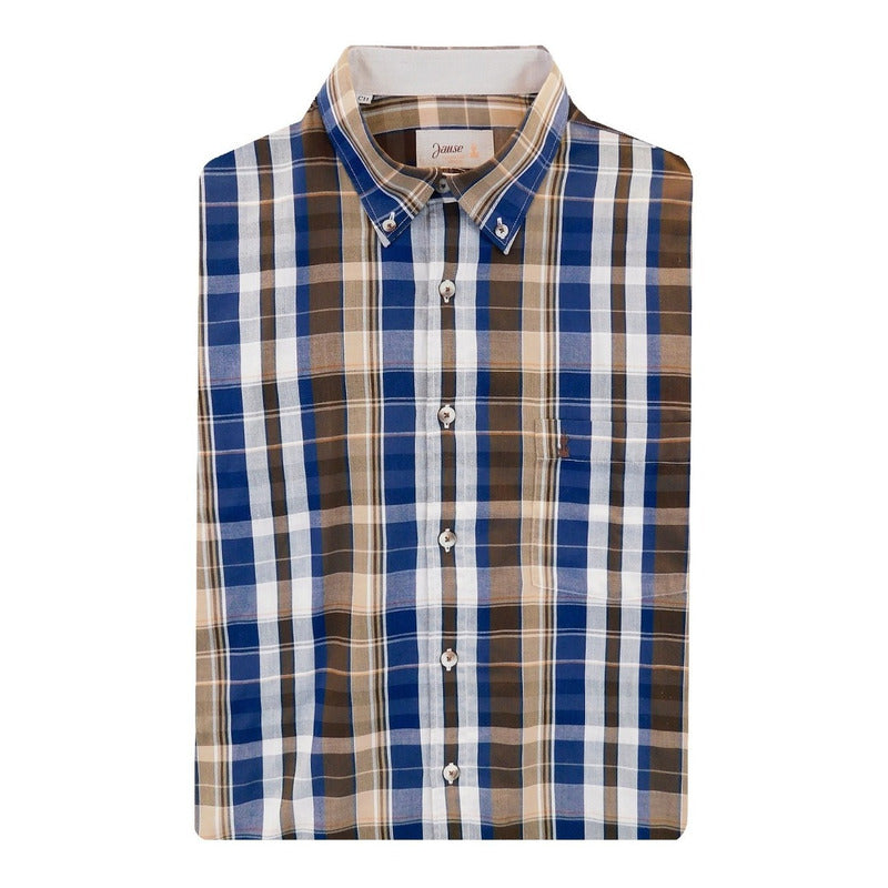 Camisa Manga Larga Para Hombre Mod.71078 Marca Jause® Chocolate Geométrico Ch