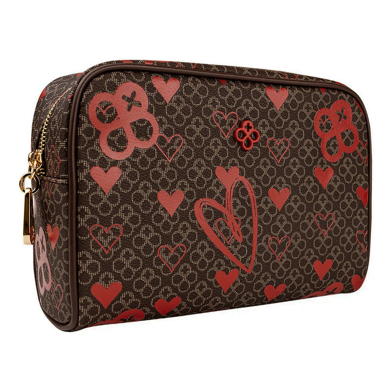 Bolso Clutch Para Mujer Mod. Ji 249 Marca Jaime Ibiza® Marrón Corazones Níquel