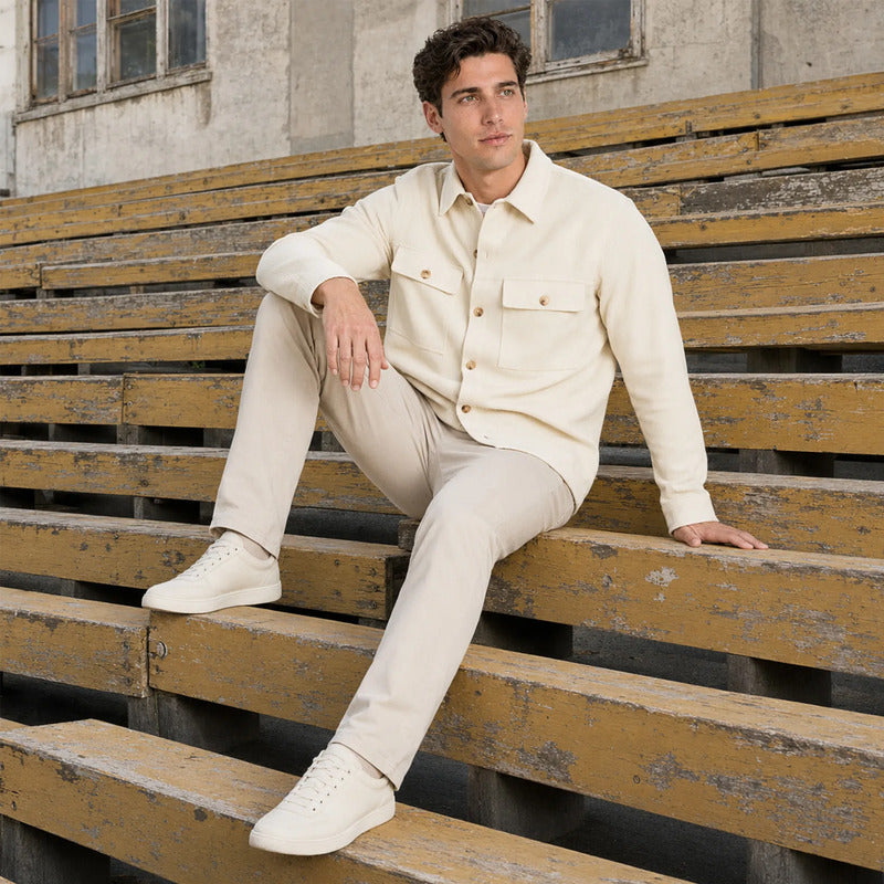 Chamarra Casual Para Hombre Mod. Ccli0224 Marca Lob® Hueso Eg Lisa