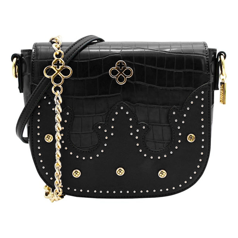 Bolso Crossbody Para Mujer Mod. Ji2226 Marca Jaime Ibiza® Negro Craquelado Dorado