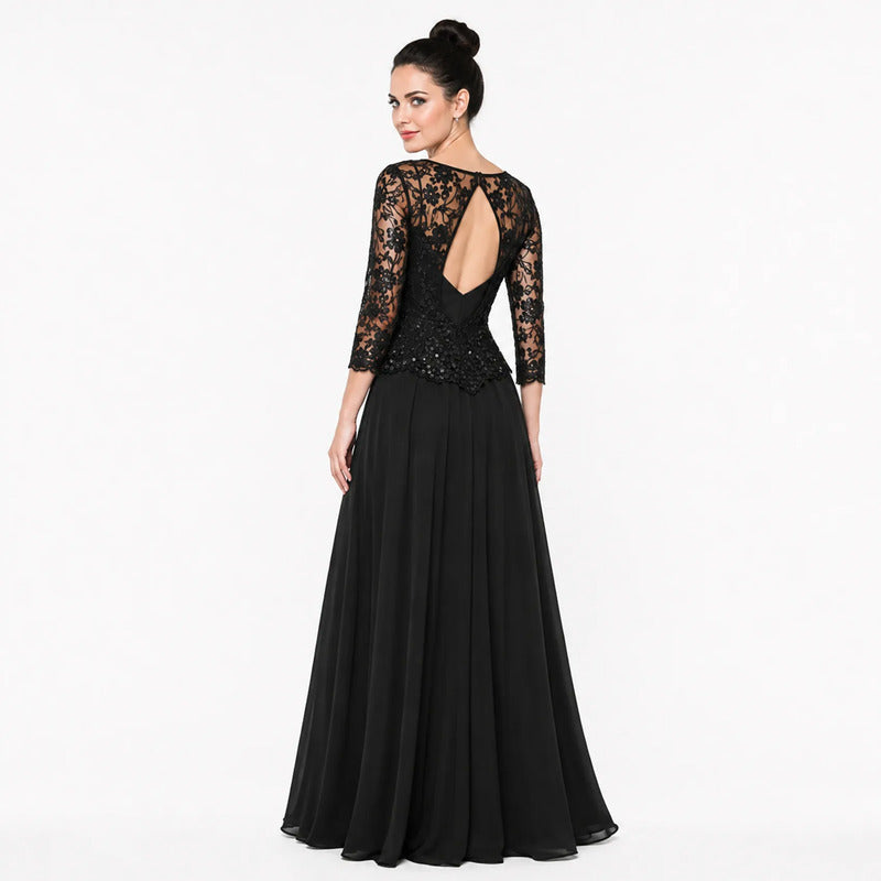 Vestido Largo De Noche Para Mujer Mod.8798 Marca Massima® Negro Lisa 8