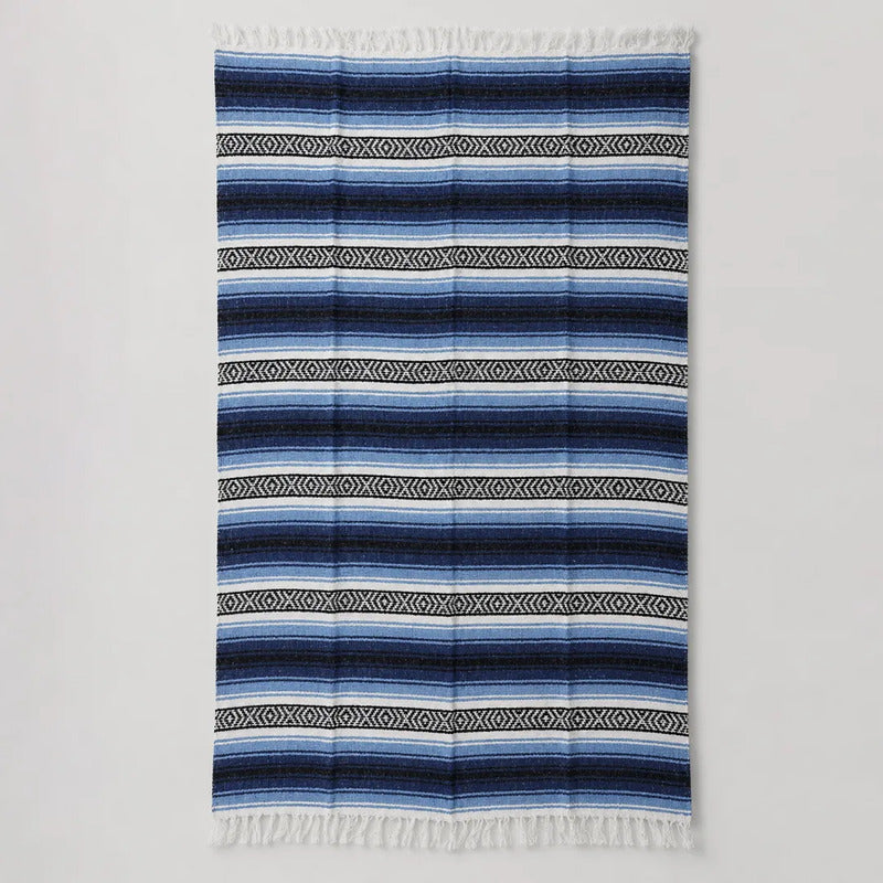 Falsa Artesanal 1.90m X 1.20m Cobija Multiusos Mexicana Geométrico 1 Kg Azul