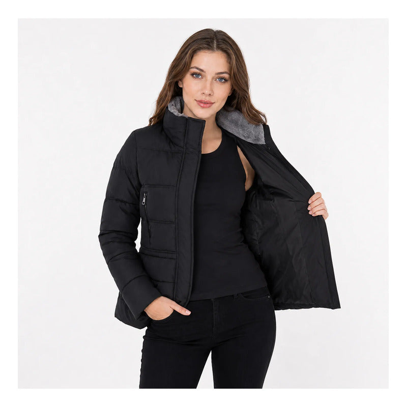 Chamarra Para Mujer Cuello Peluche Dw89-pol7355 Greenlander® Negro M Capitonado