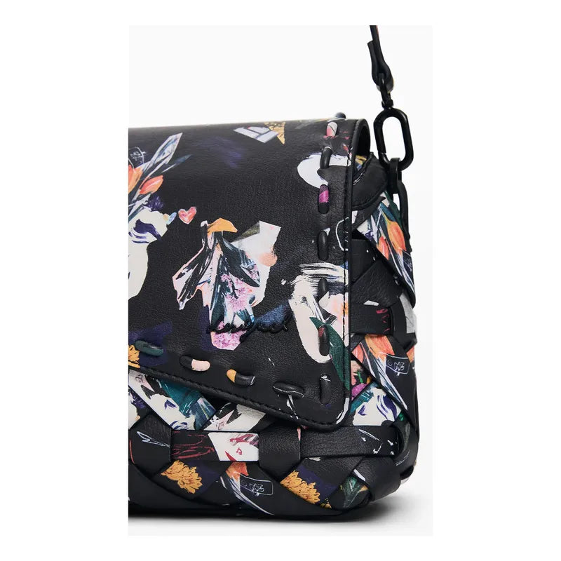 Bolso Pequeño Trenzado Para Mujer 26saxpb0/2000 Desigual® Negro Floreado Níquel Multicolor