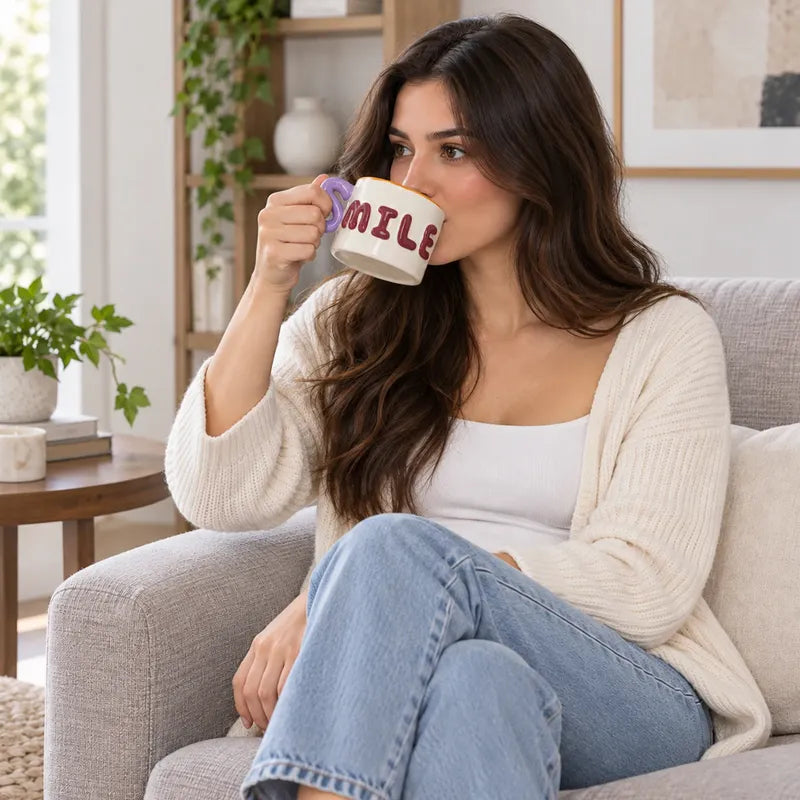 Taza Tarro De Cerámica Con Relieve Asa Con Forma Multicolor Smile 1784-45