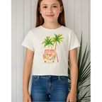 Playera Casual Para Niña Mod.6057 Marca Mayoral® Blanco Palmas 18 Estampa Localizada
