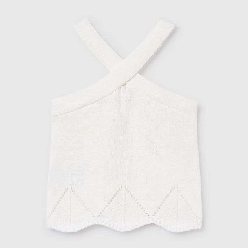 Blusa Corta Cuello Halter Para Niña Mod.6024 Marca Mayoral® Hueso Lisa 18 Años