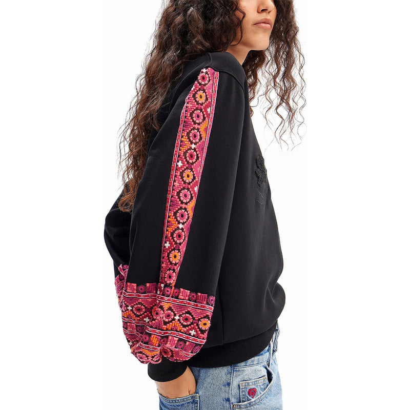 Sudadera Mangas Bordadas Para Mujer 24swsk29/2000 Desigual® Xl Negro Bordado