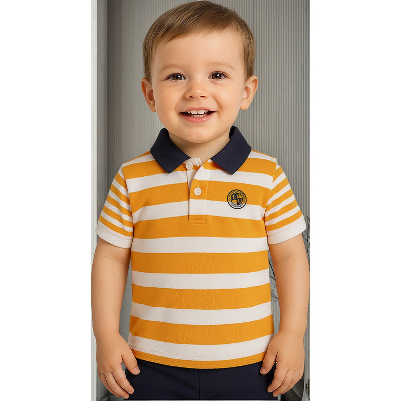 Playera Polo Para Bebé Mod.1104 Mandarina Marca Mayoral® Mandarina Rayas 6 Meses