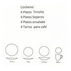 Vajilla De Porcelana 16 Piezas Diseño Clásico 4 Personas Blanco