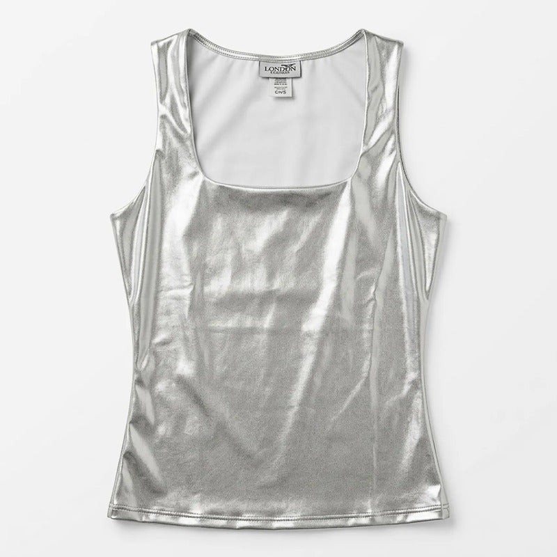 Blusa Efecto Metálico Brillante Mod.194-23 London Fashion® Plateado Metalico M