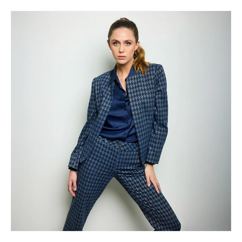 Blazer Casual Corto Houndstooth Para Dama Marca Vanity®