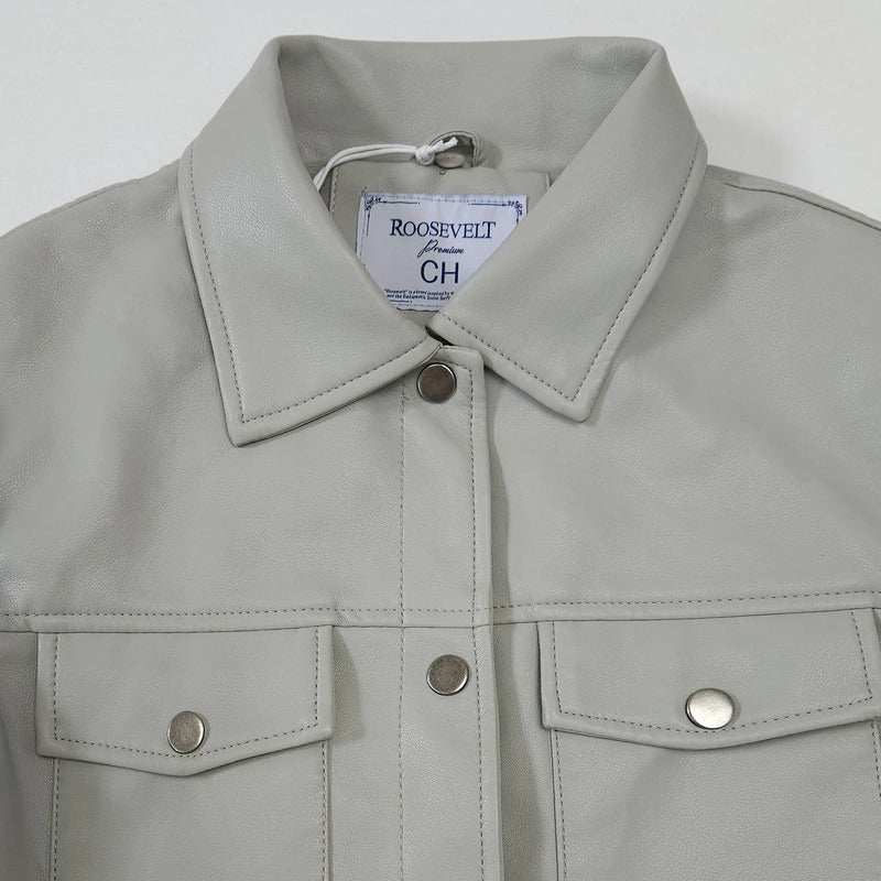 Chaqueta Casual Tipo Piel Para Dama M.shila-2502 Roosevelt® Gris Ch Lisa