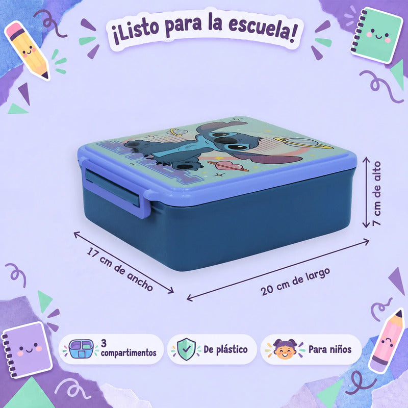 Contenedor De Alimentos Escolar 3 Divisiones Para Niños Stitch 1749-354