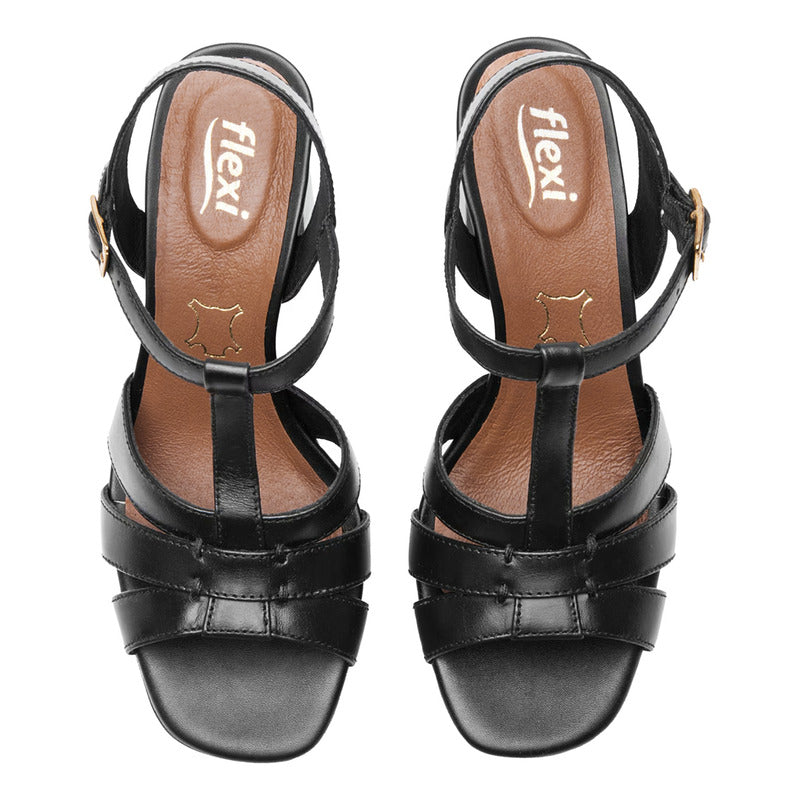 Sandalia Tacón Alto Para Mujer Mod.134401 Marca Flexi® Negro Liso 23.5 Mx