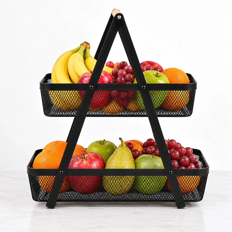 Frutero De Doble Piso Rectangular De Malla De Hierro Nuvó® Negro 1759-166