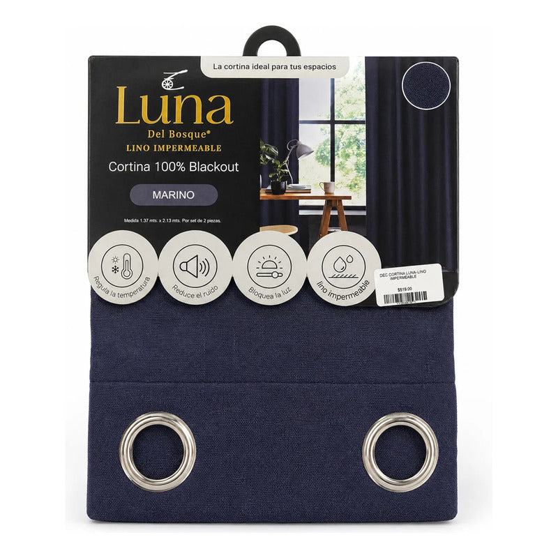 Set De Cortinas Blackout  Impermeables 1.37 X 2.13mts Luna® Azul