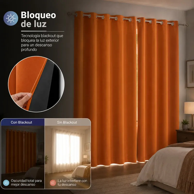 Set De Cortinas Blackout 2pz 1.37 X 2.13mts Luna® Naranja