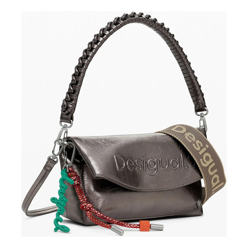 Bolso Para Mujer Mod. 25waxpaq/9225 Marca Desigual® Gris Metalizado Lisa Níquel