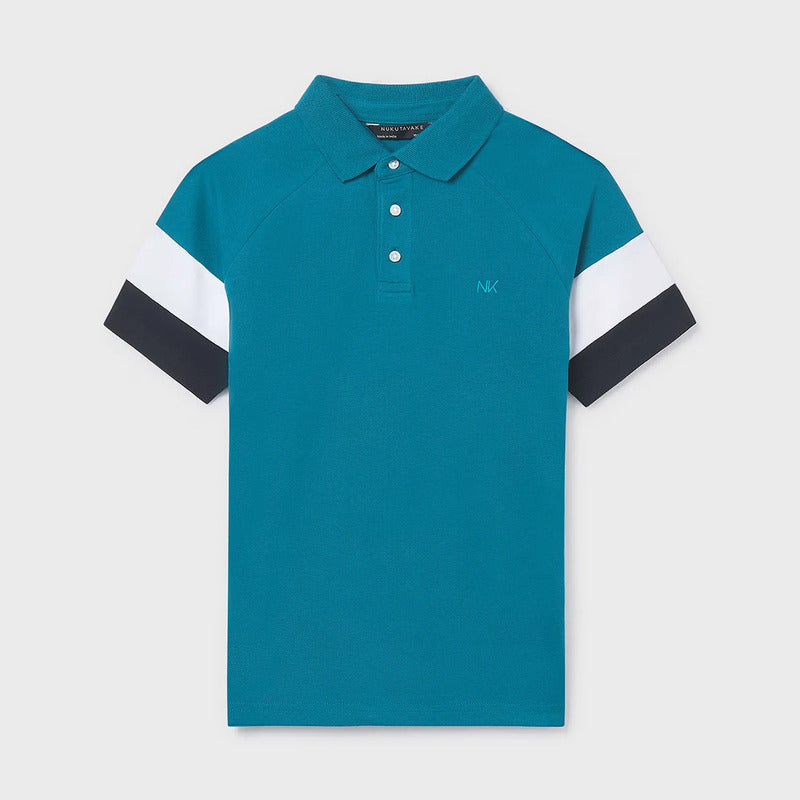 Playera Polo Para Niño Mod.6165 Marca Mayoral Nukutavake® Aqua 14 Años Lisa