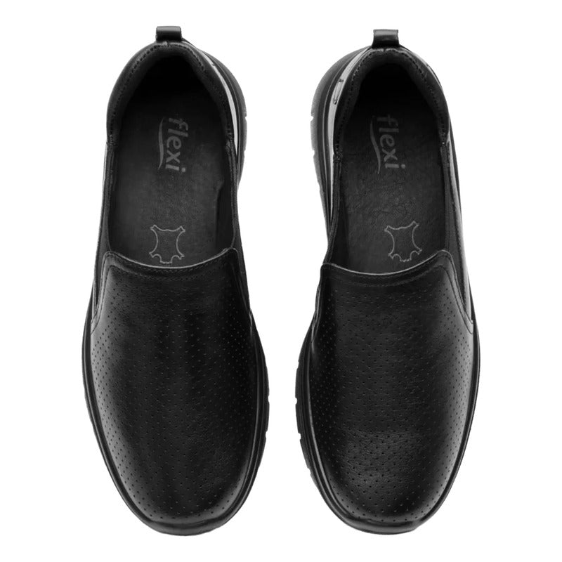Zapato Mocasín Conford Para Mujer Mod.130210 Marca Flexi® Negro Perforado 24.5 Mx