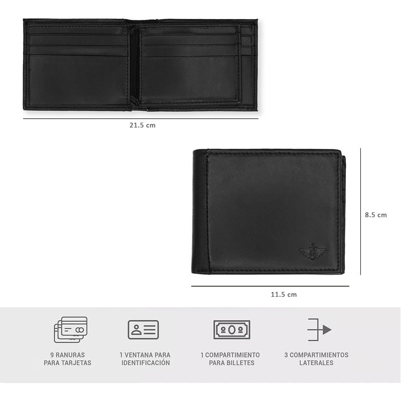 Billetera De Hombre Mod.87861-0010 Marca Dockers® Negro Liso